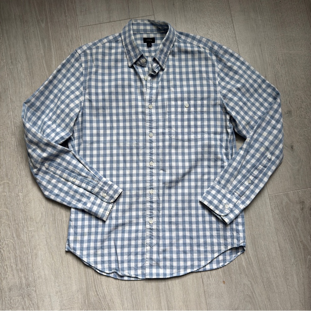 J. Crew Blue and White Gingham Casual Button Down Shirt
